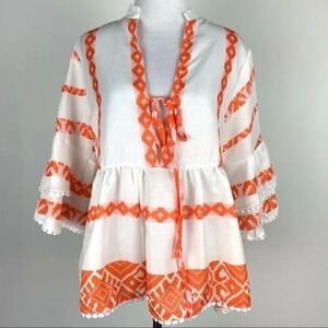 Misslook top size S Orange white peasant festival